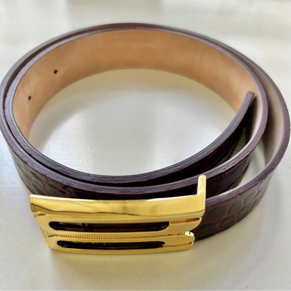 Victoria Beckham Burgundy embossed Croc effect B logo Frame belt S